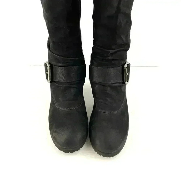 Paul Green Black Suede Leather Women's Boots 5 Kimberly Knee High Buckle Zipper - Picture 11 of 16